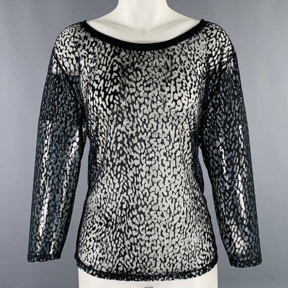SAINT LAURENT Size S Black Lyocell Blend See Through Animal Print Casual Top - Picture 1 of 10